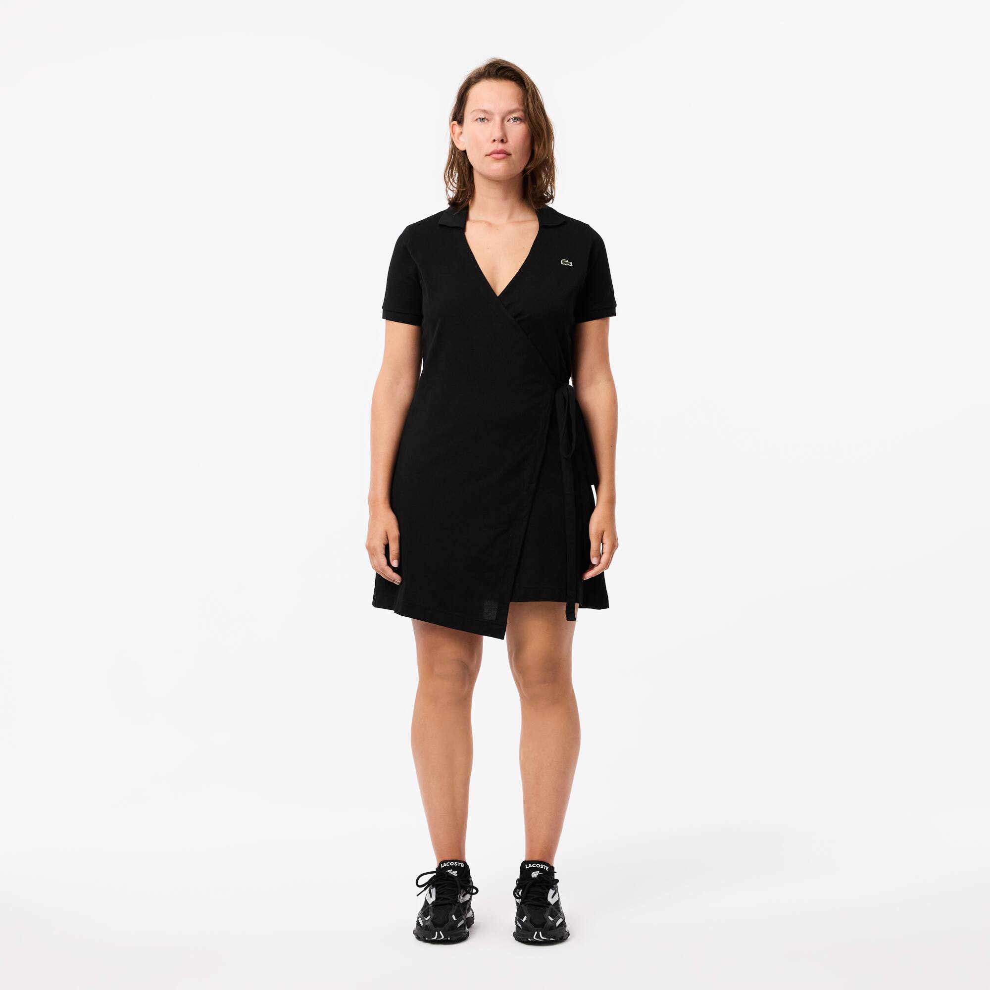 ★LACOSTE★ Women's Cara Short Sleeve Woven Dress Black EF42 Lacoste logo-patch Detail Polo Dress | Black | FARFETCH