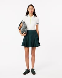 Contrast Topstitched Pleated Skirt