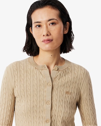 Washed Effect Cable Knit Cardigan