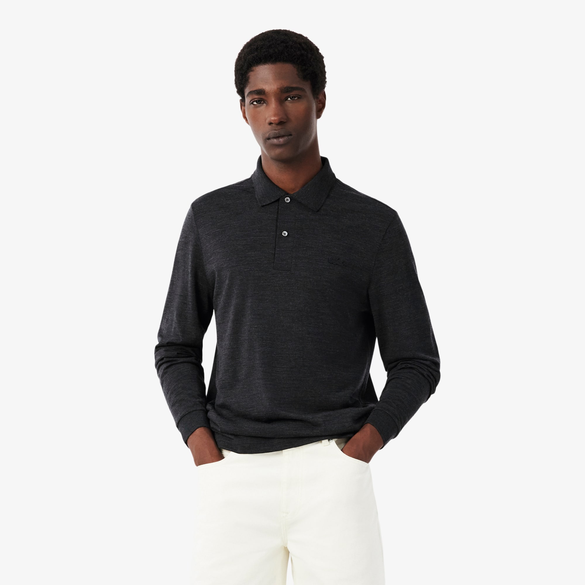 Lacoste Regular Fit Long Sleeved Wool Polo Shirt Size 7 - XXL Grey