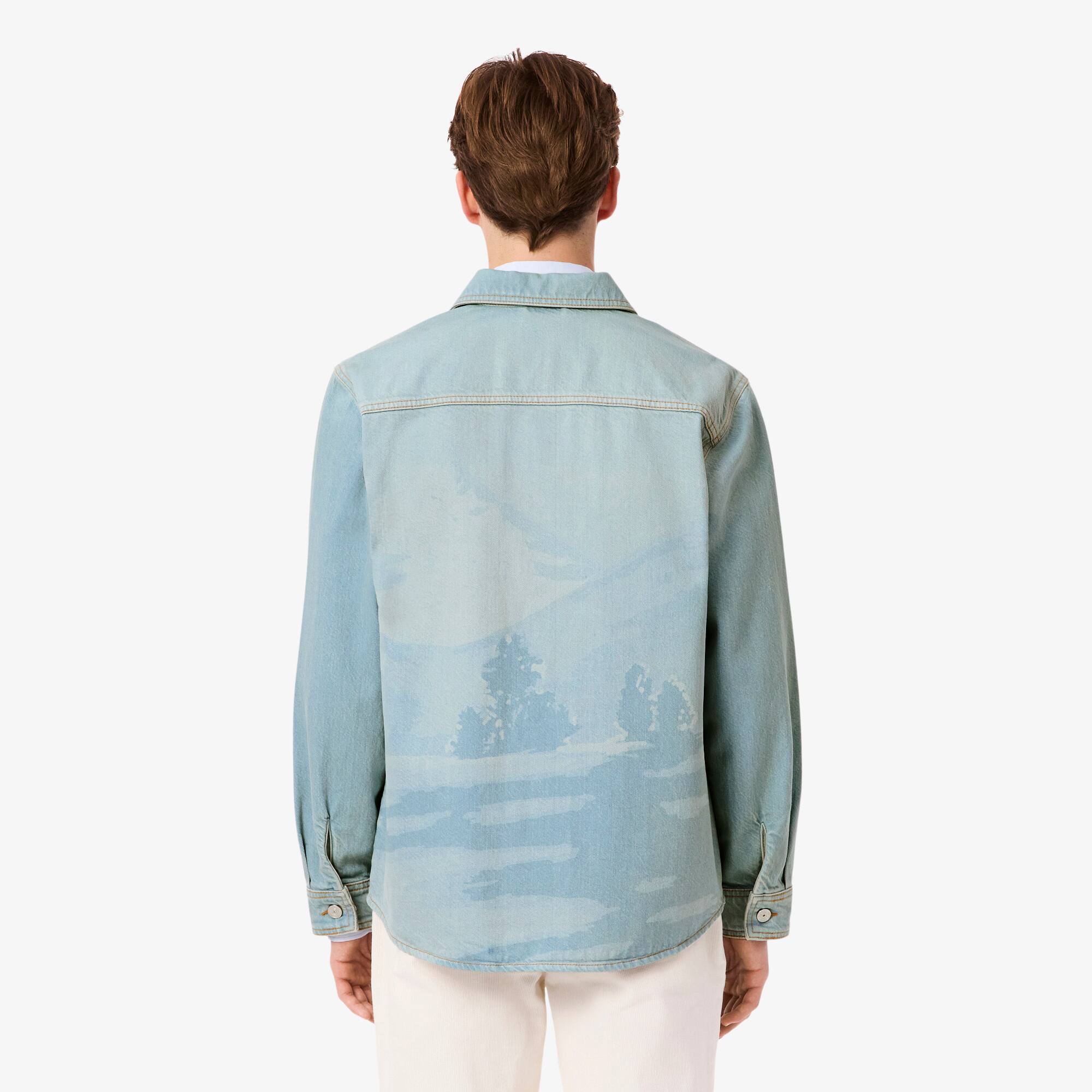Landscape Motif Denim Overshirt - Men's Long Sleeves Shirts - New