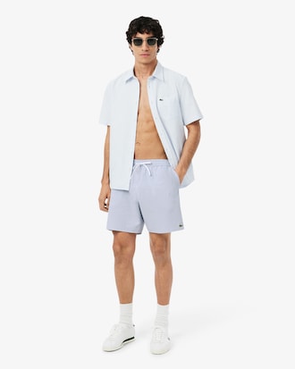 Mid Length Striped Textured Swim Trunks