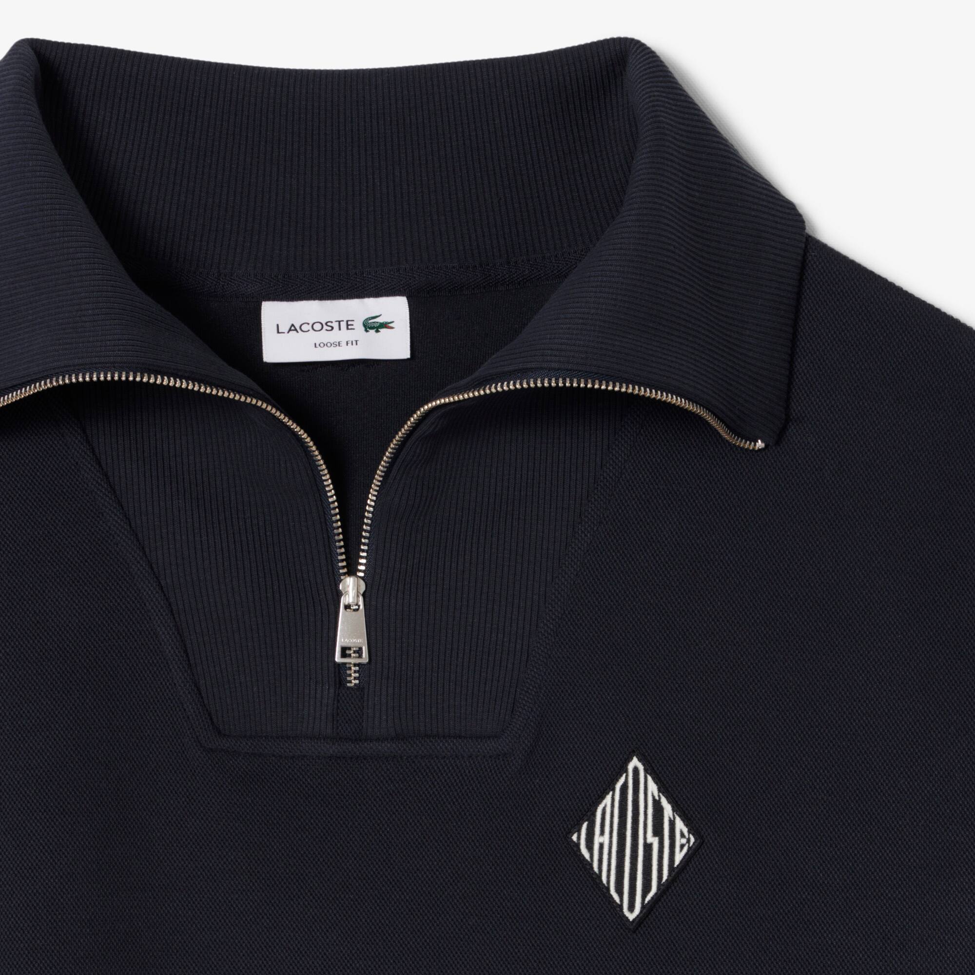 Loose Fit Zipped Neck Piqué Sweatshirt - Men's Sweatshirts - New