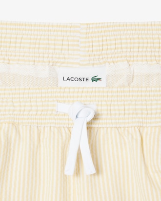 Mid Length Striped Textured Swim Trunks