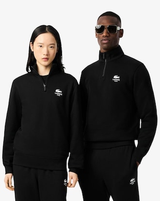 High Neck Zip-Up Print Sweatshirt