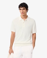 Fluid Ribbed Knit Polo Collar Sweater