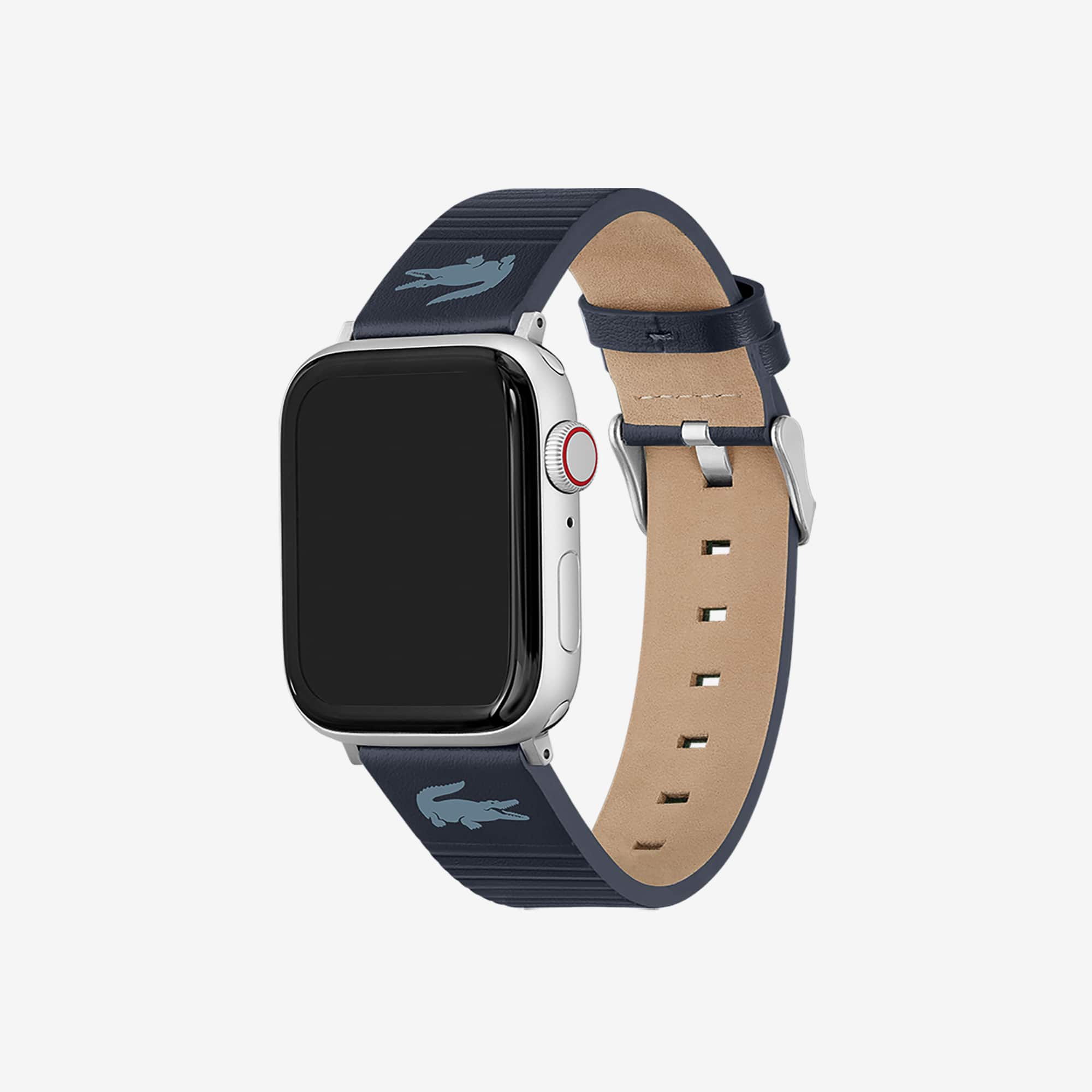 Unisex Lacoste Blue Leather Apple Watch Strap - Men's