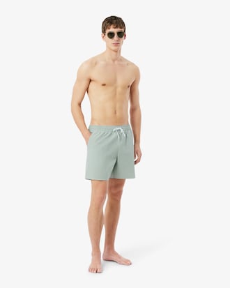 Mid Length Striped Textured Swim Trunks