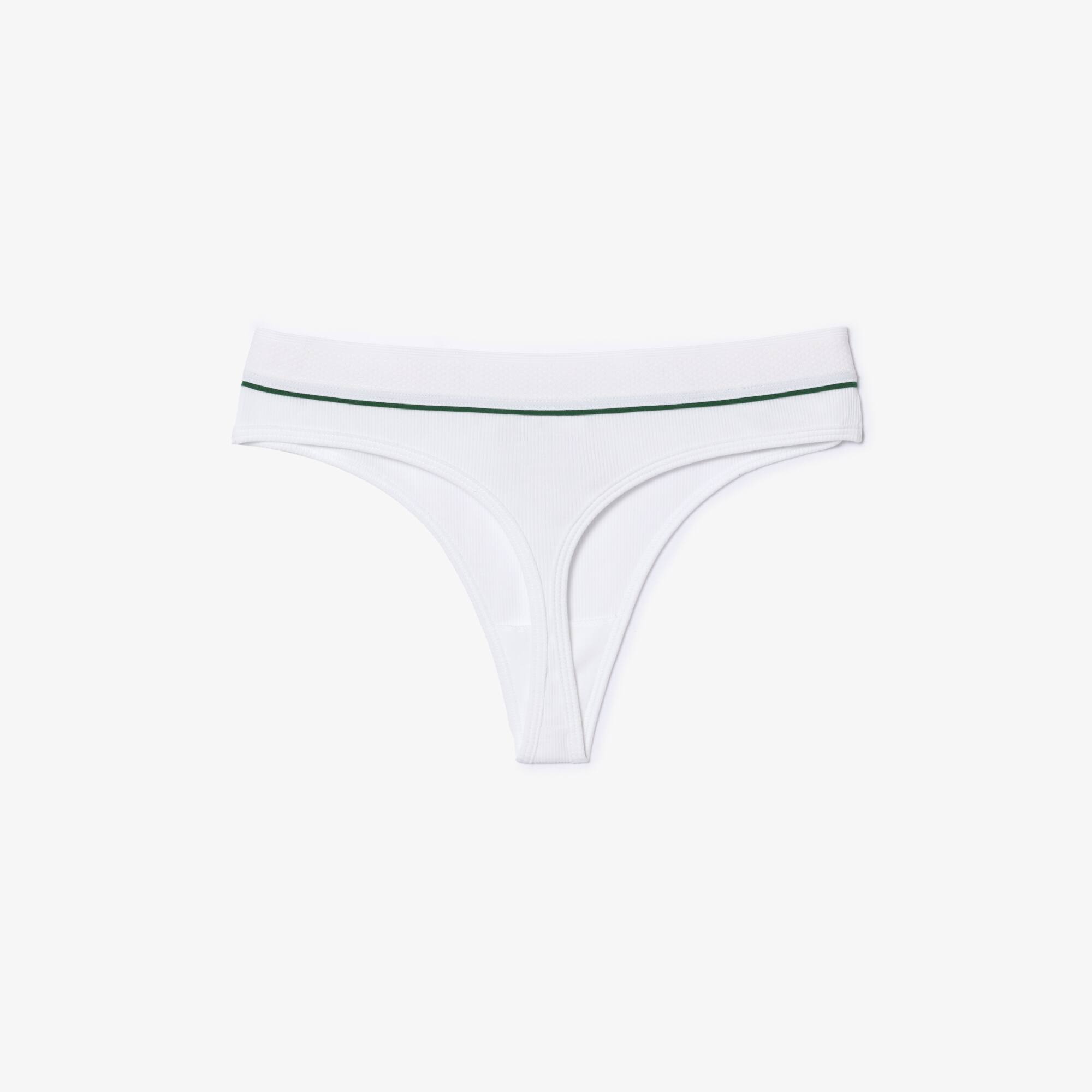 Ribbed Cotton Embroidered Croc String Briefs - Women 