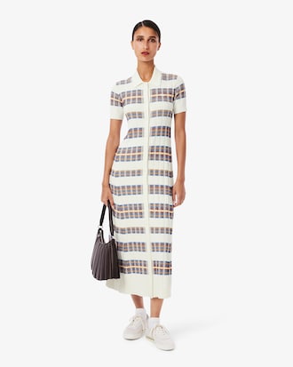 Ribbed Knit Polo Collar Dress