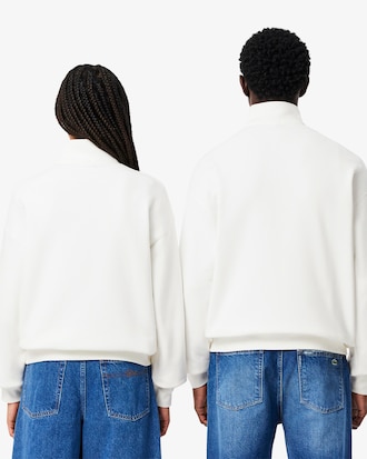 Loose Fit Zip Neck Badge Accent Sweatshirt