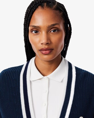 Badge Accent Wool Blend Golf Cardigan