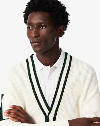 Badge Accent Wool Blend Golf Cardigan