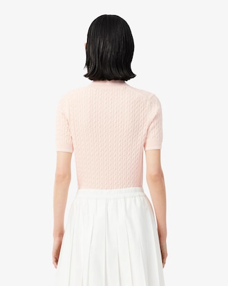 Striped Cable Knit Polo Collar Sweater