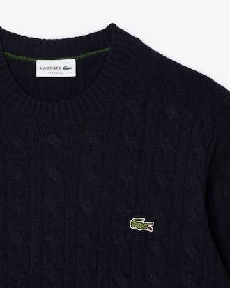 Cable Knit Carded Wool Crew Neck Sweater