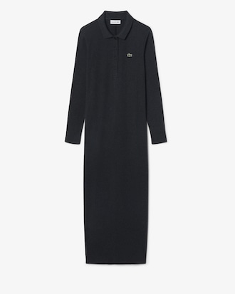 Slim Fit Ribbed Cotton Polo Collar Dress