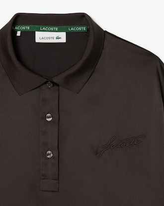 Long Sleeved Oversized Satin Polo Shirt