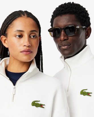 Loose Fit Zip Neck Badge Accent Sweatshirt