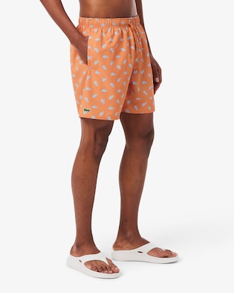 Mid Length Crocodile Print Swim Trunks