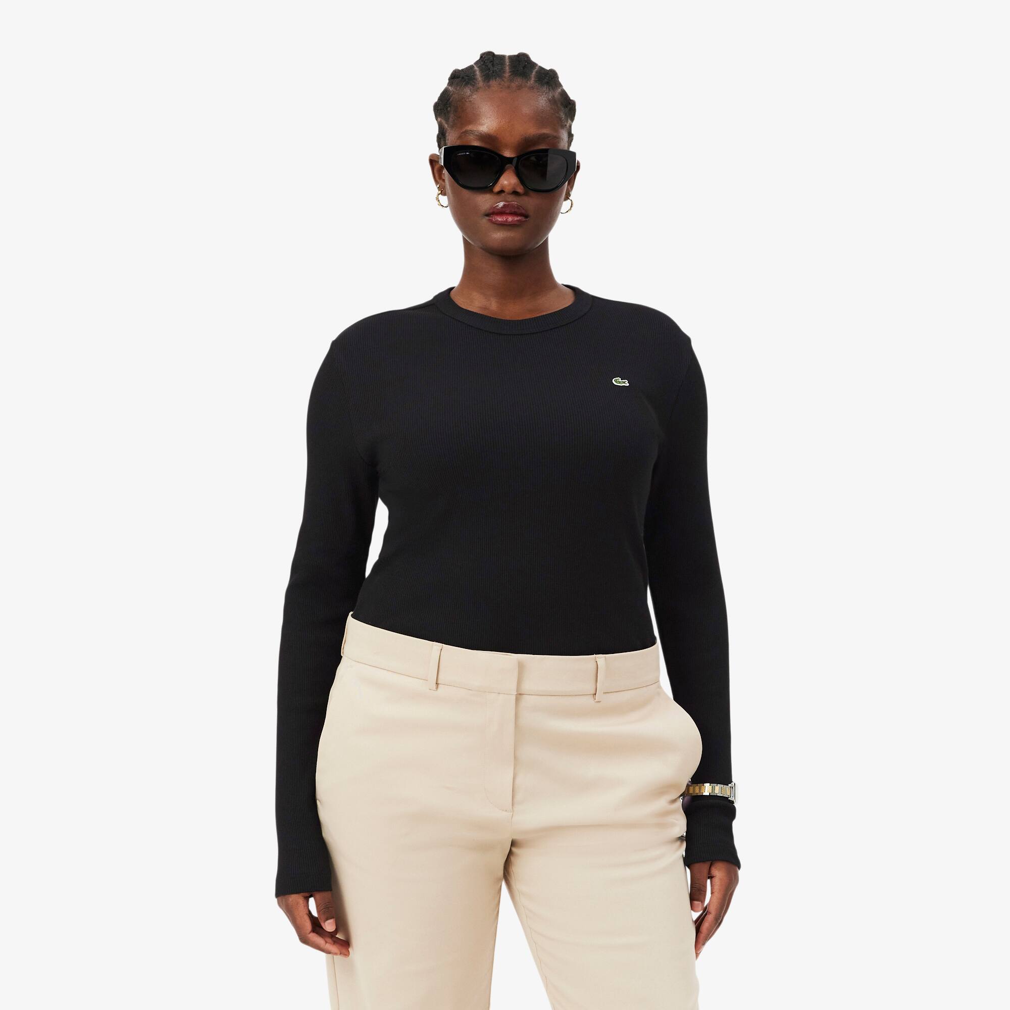 Slim Fit Ribbed Cotton T-shirt - Women's T-Shirts - New In 2026