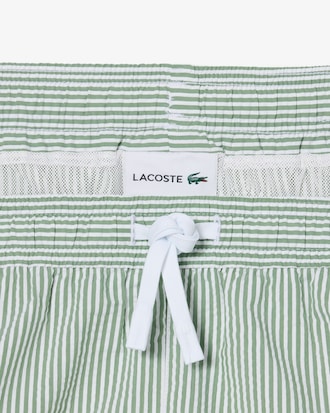 Mid Length Striped Textured Swim Trunks