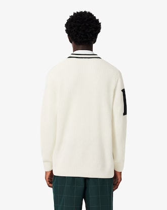 Badge Accent Wool Blend Golf Cardigan