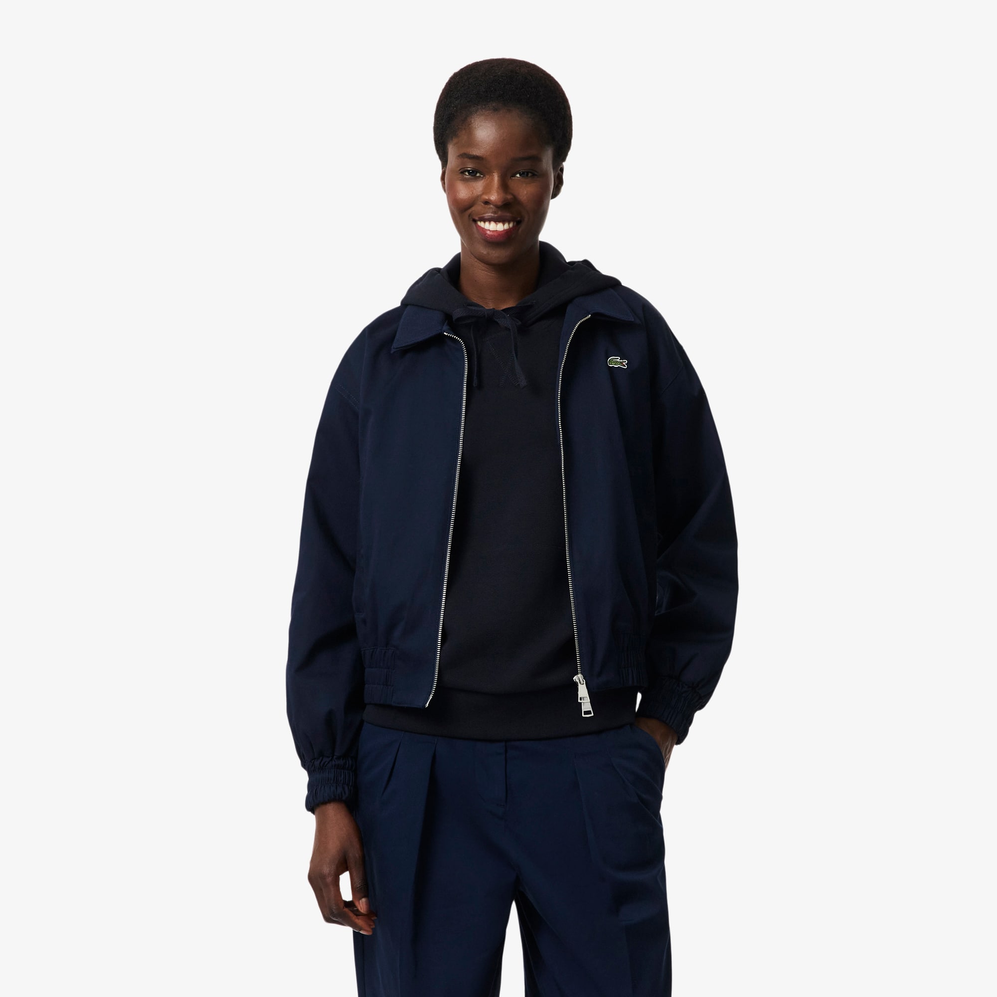 Double Collar Stretch Gabardine Jacket - Women's Jackets & Coats