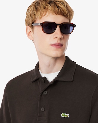 Ribbed Cotton Polo Collar Sweatshirt