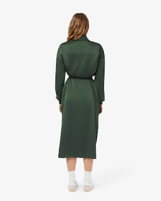 Long Sleeved Fluid Belted Dress