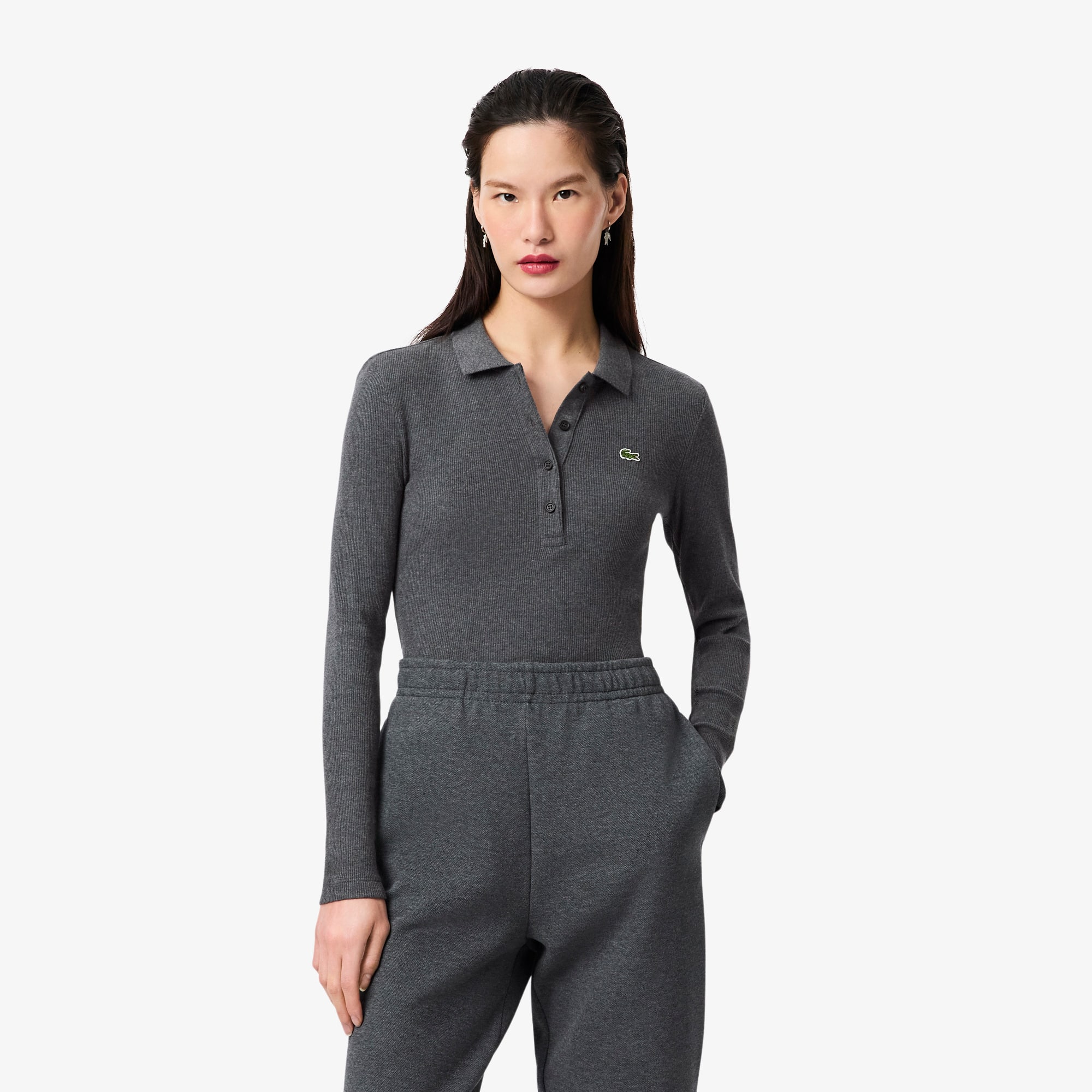 Slim Fit L.12.D Ribbed Cotton Polo Shirt - Women's Long Sleeves