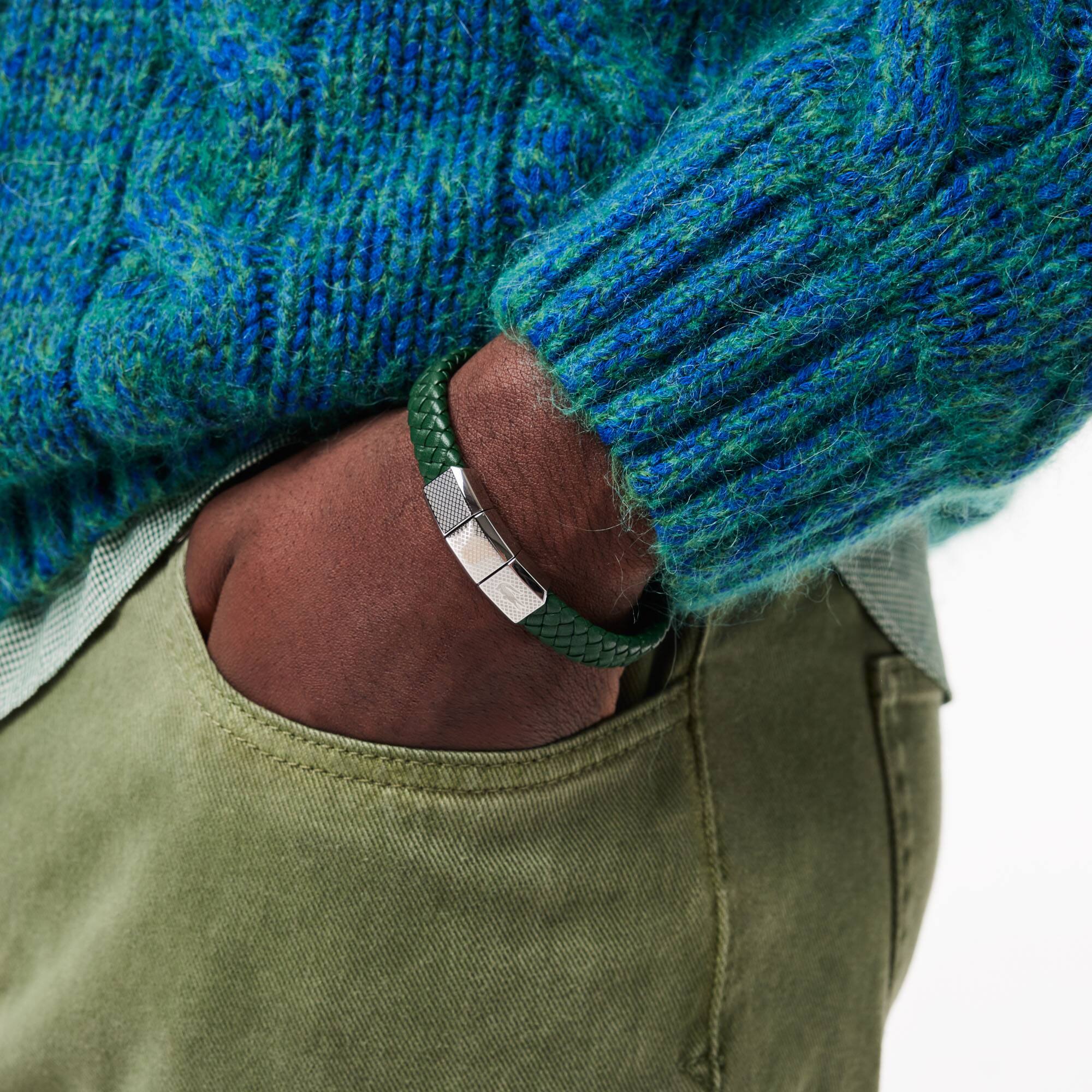 Lacoste☆編み込みレザーブレスレット ROKEL Rokel Bracelet
