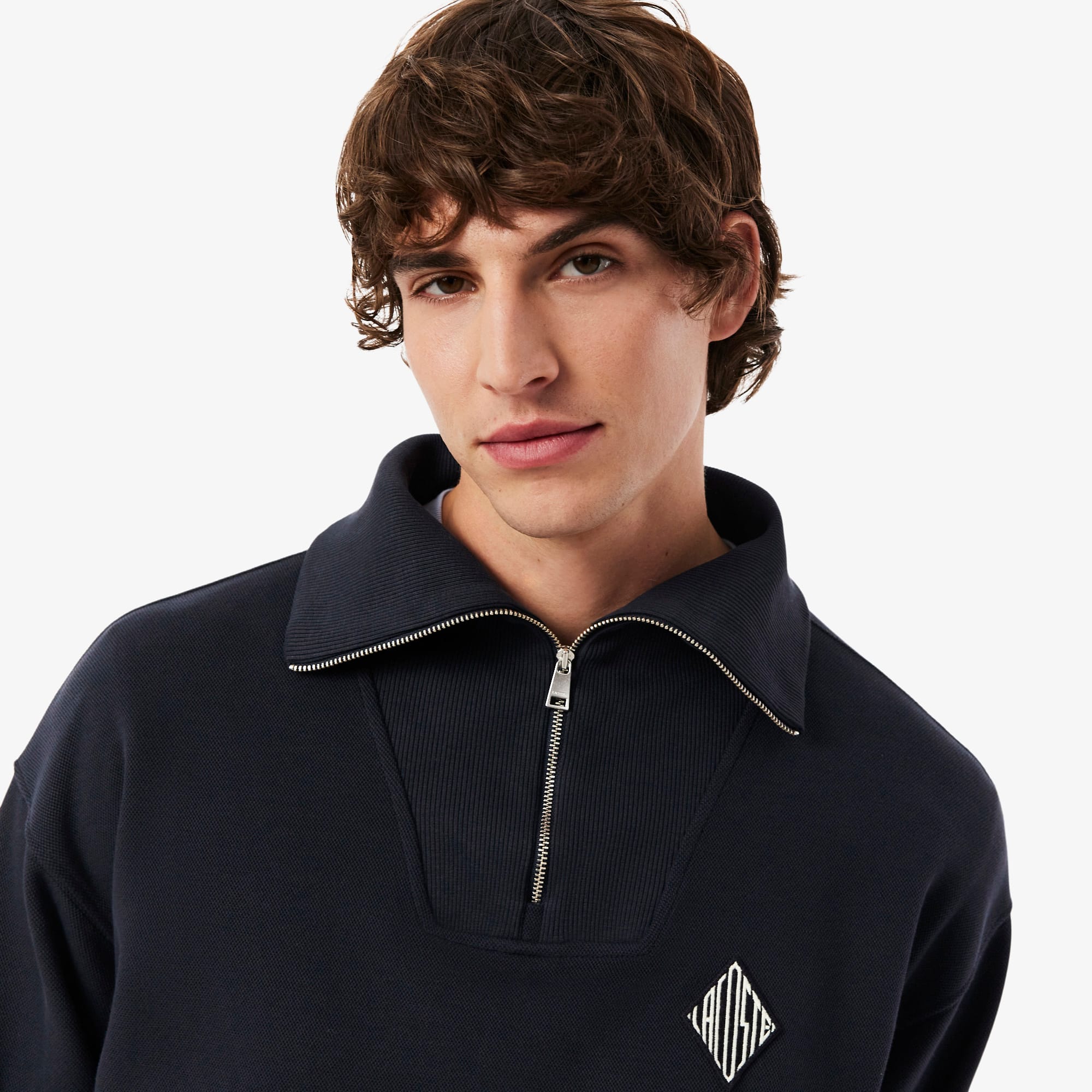 Loose Fit Zipped Neck Piqué Sweatshirt - Men's Sweatshirts - New