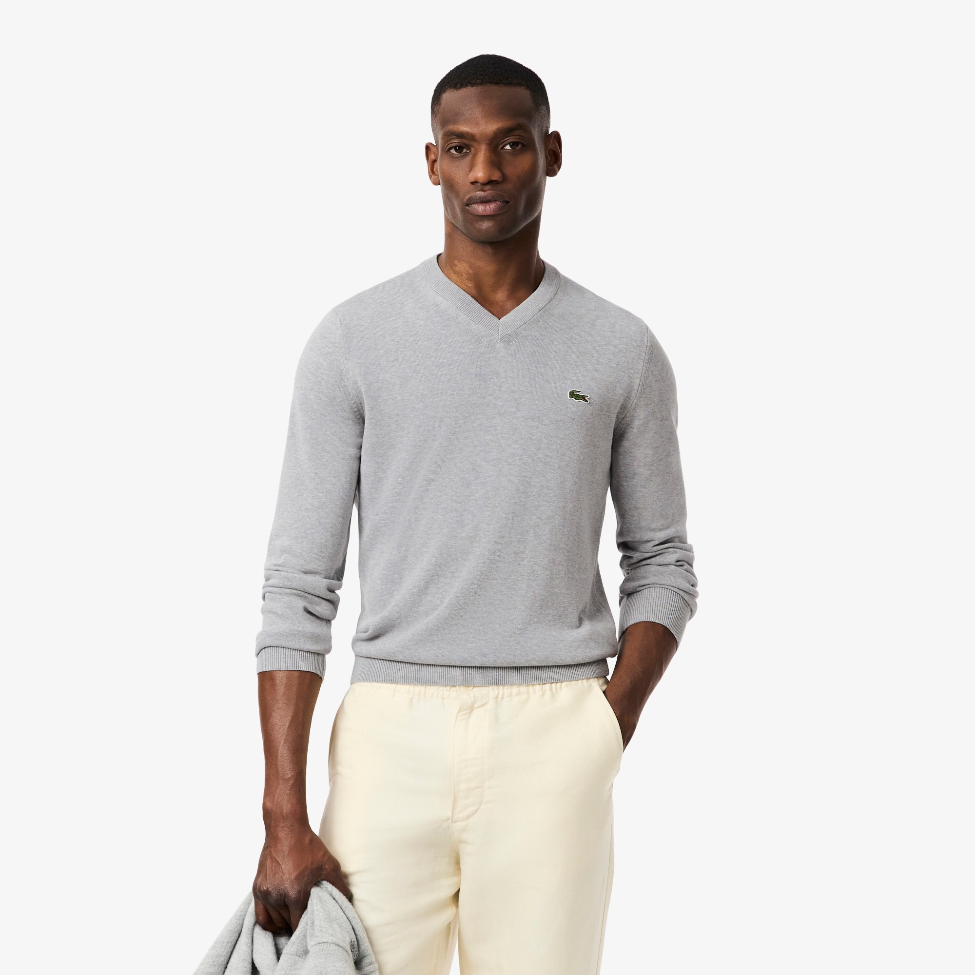 【未開封/Sサイズ 】 LACOSTE 2020ダークグレー ニットセーター Monochrome Cotton V-neck Sweater - Men's Knitwear - New In 2026