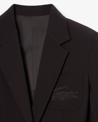 Embroidered Logo Slim Fit Wool Blazer