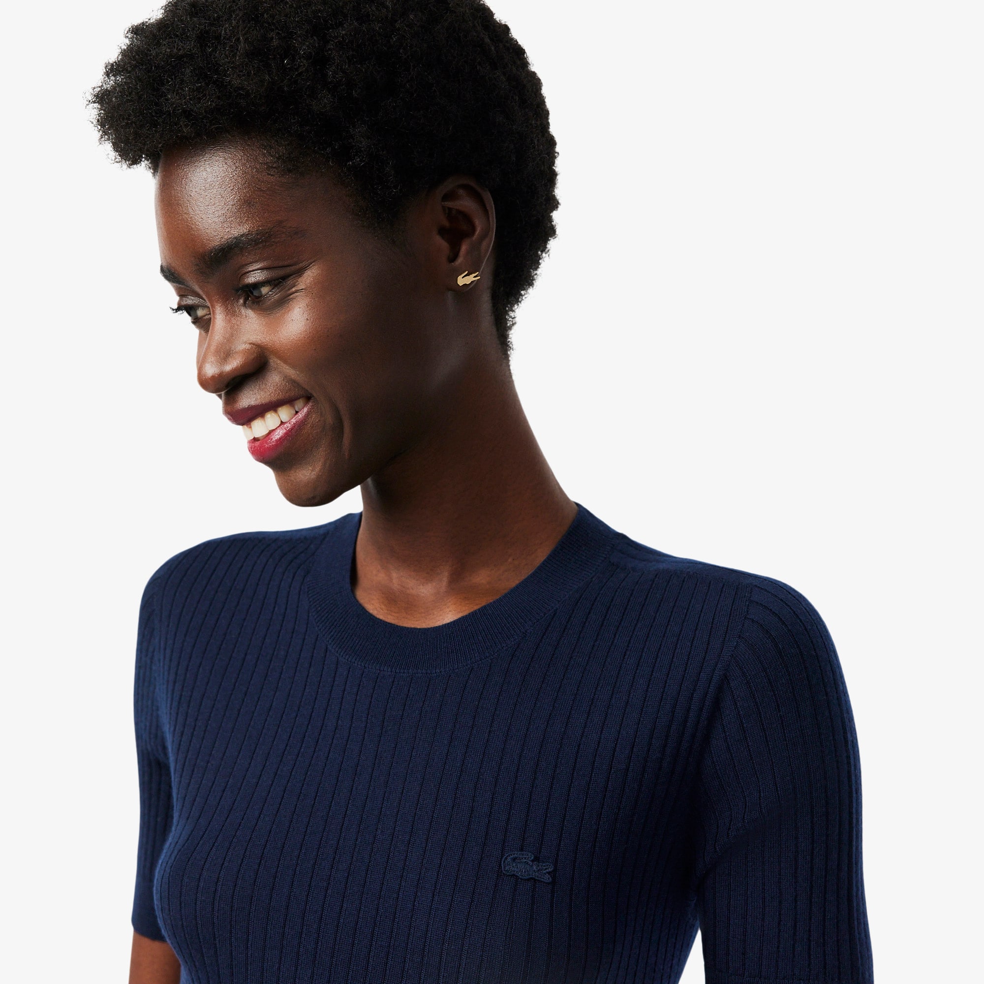 Short Sleeved Merino Wool Rib Knit Sweater - Women's Knitwear