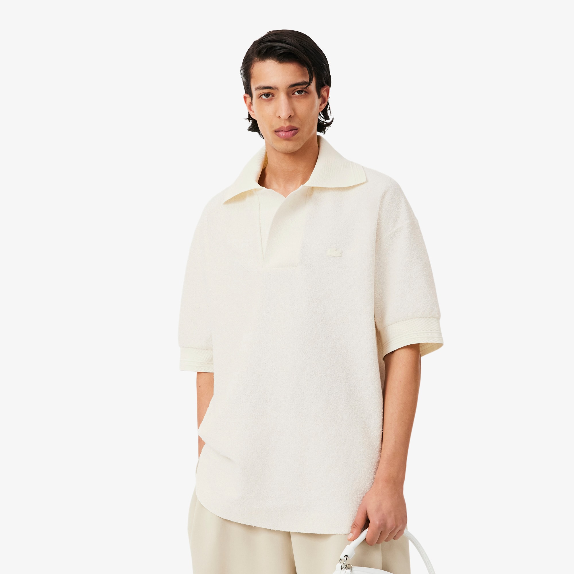 Runway Loose Fit Bouclé Knit Polo Shirt - Men's Short Sleeves Polo