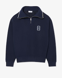 Loose Fit High Zipped Neck Badge Accent Sweatshirt