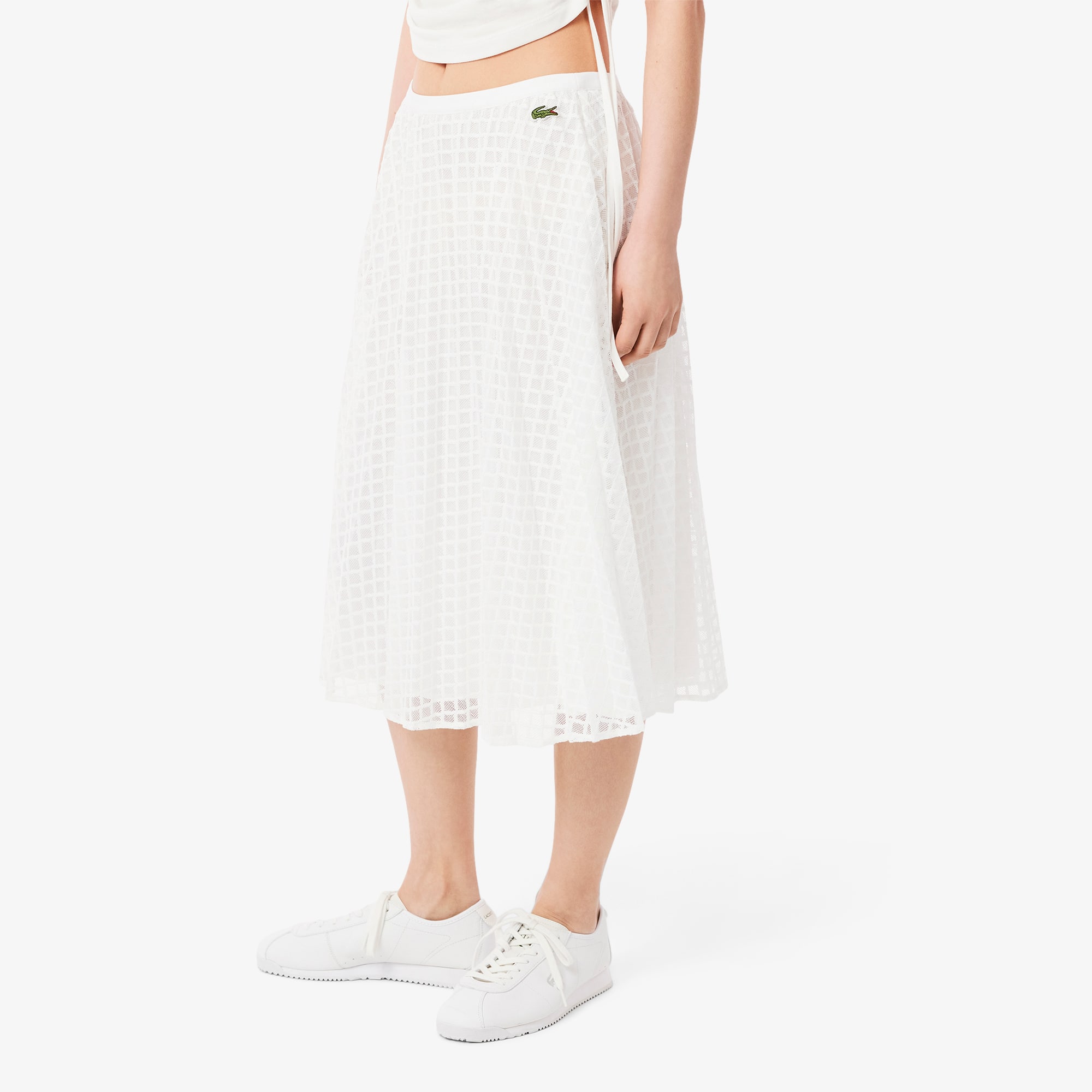 スカート LACOSTE Women Mid Skirts JF0641 001 White Women's Asymmetric Pleated Midi Skirt - Shorts & Skirts