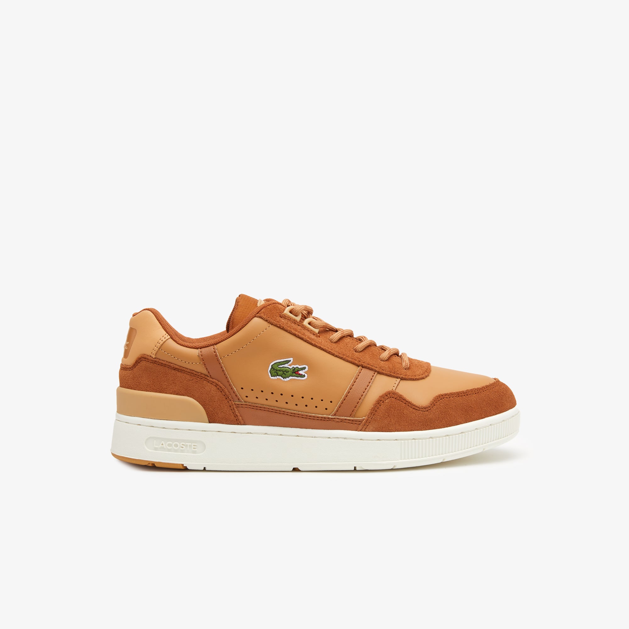 Men's Lacoste T-Clip Leather Trainers Size 9.5 UK Brown / White