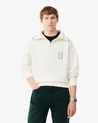 Loose Fit High Zipped Neck Badge Accent Sweatshirt