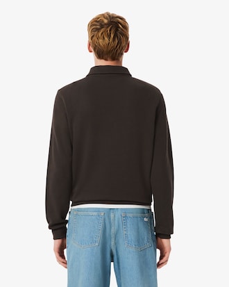 Ribbed Cotton Polo Collar Sweatshirt