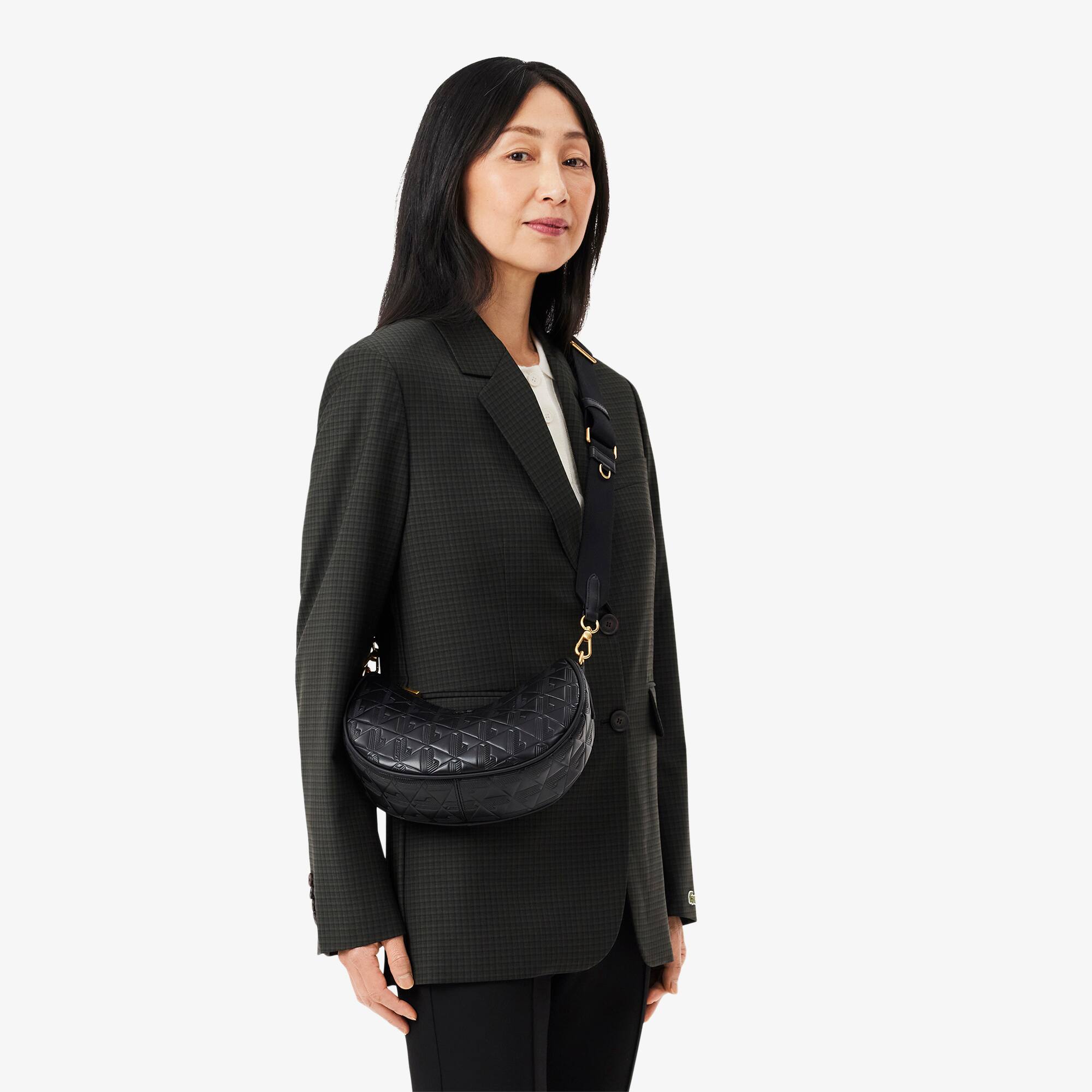 LACOSTE ● Maheki Moon Bag Black【 残りわずか】 Women's Maheki Embossed Leather Half Moon Bag - Bags - New