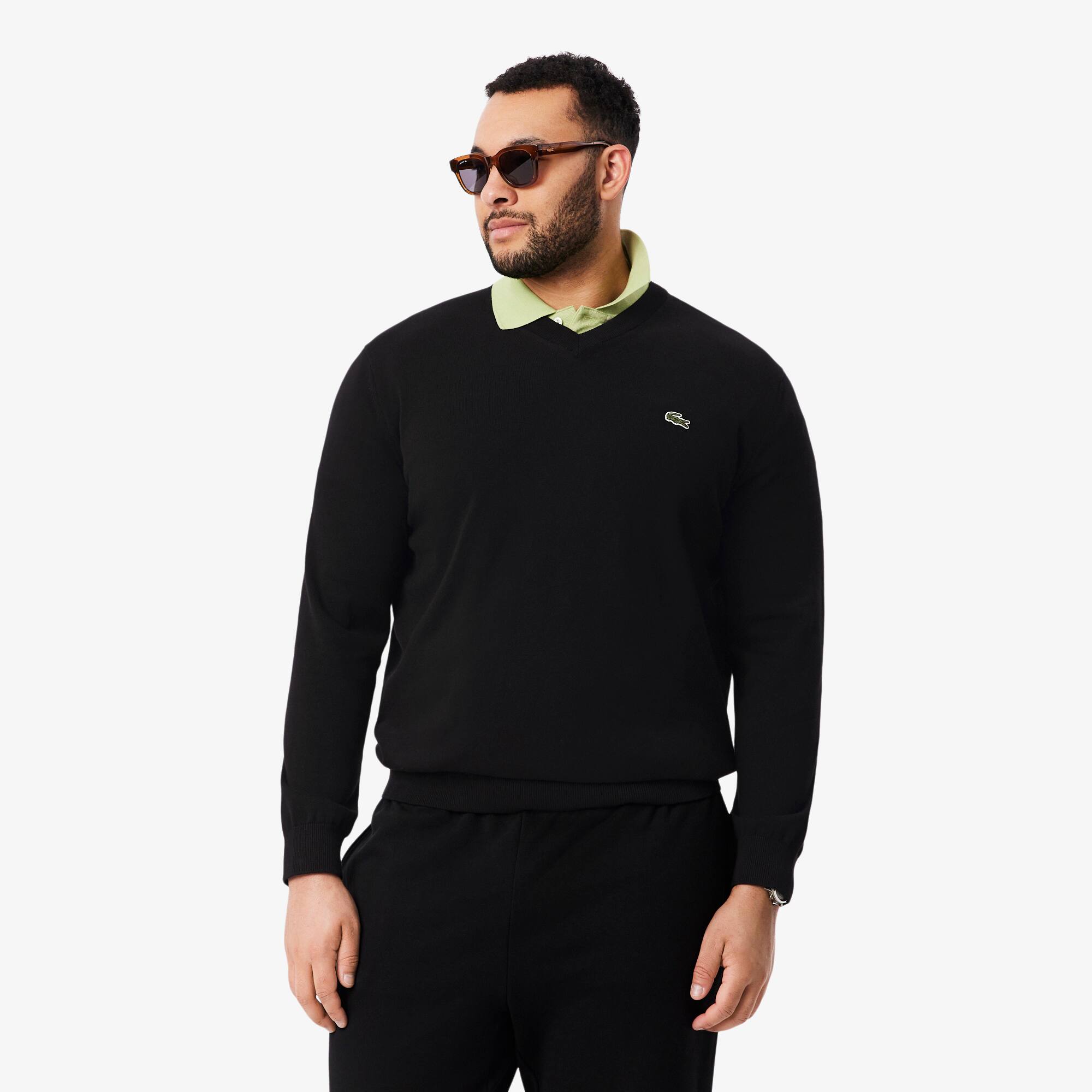 Monochrome Cotton V-neck Sweater - Men's Knitwear - New In 2026