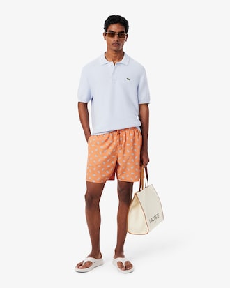 Mid Length Crocodile Print Swim Trunks