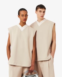 Runway Satin Knit V Neck Sleeveless Sweatshirt