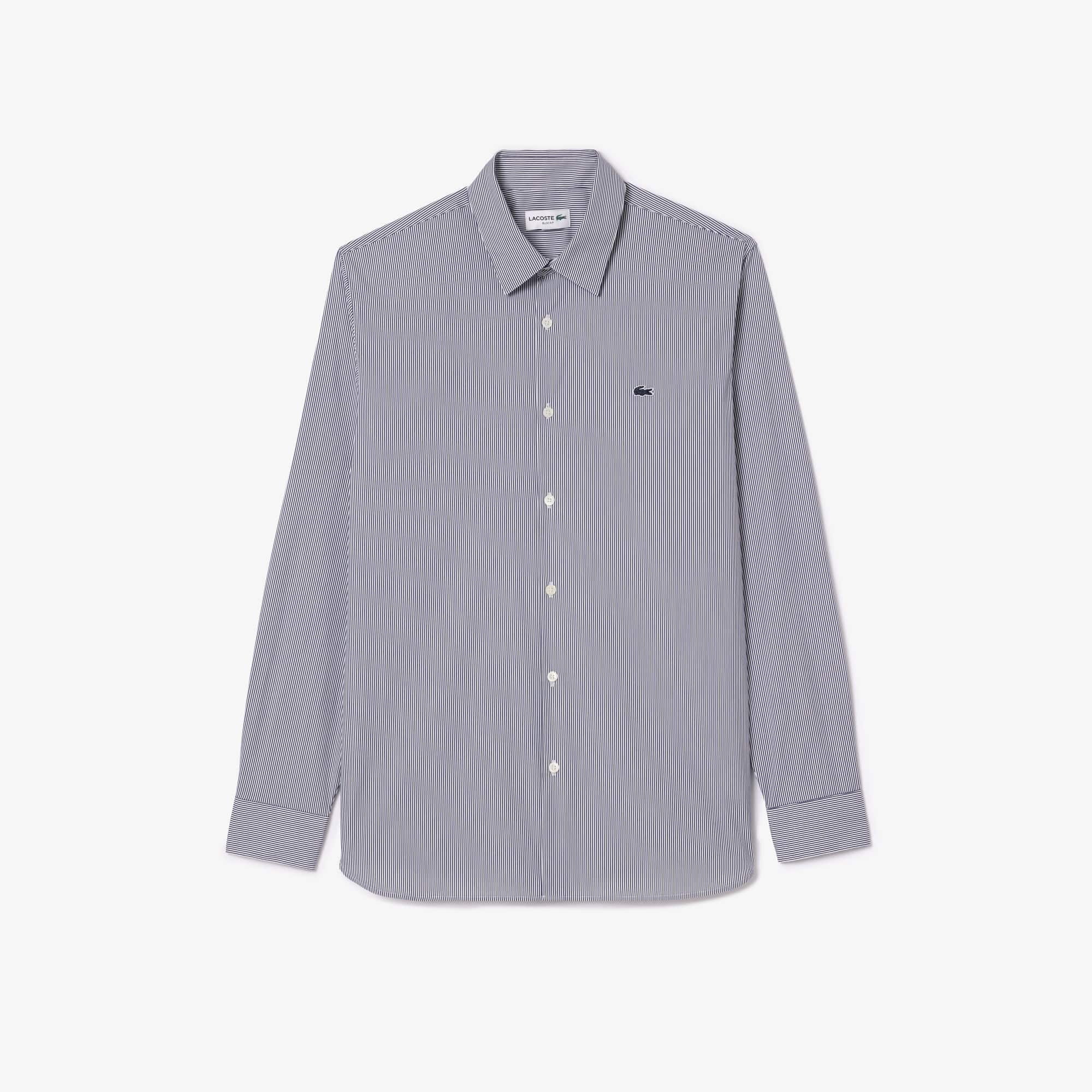 Slim Fit Striped Stretch Poplin Shirt - Men's Long Sleeves