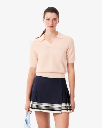 Regular Fit Open Neck Badge Accent Knit Polo Shirt