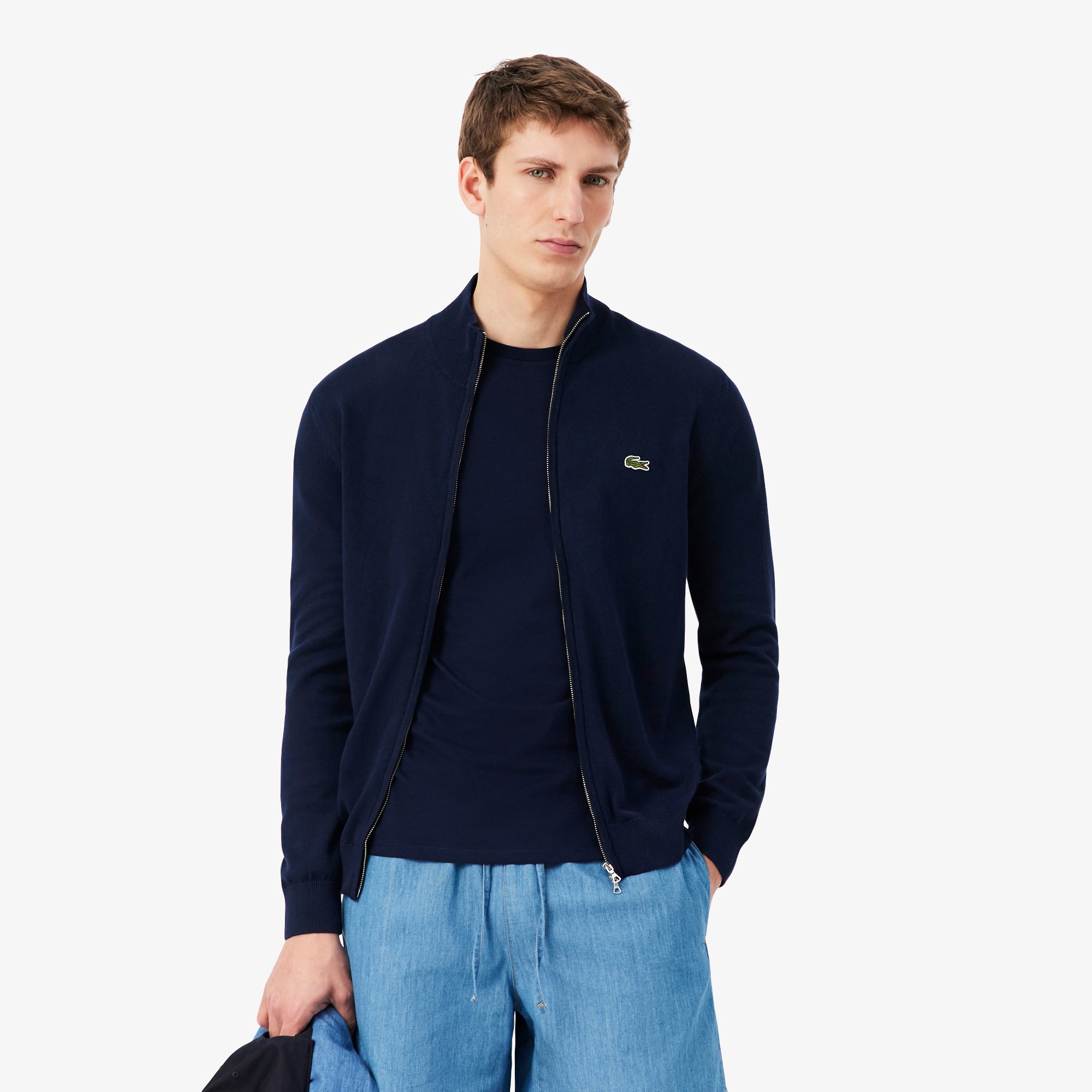 Zipped High Neck Cotton Sweater - Men's Knitwear - New In 2026