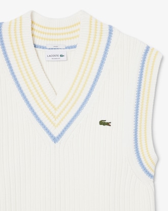 Striped Rib Knit Cotton Sweater Vest