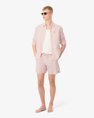 Mid Length Striped Textured Swim Trunks